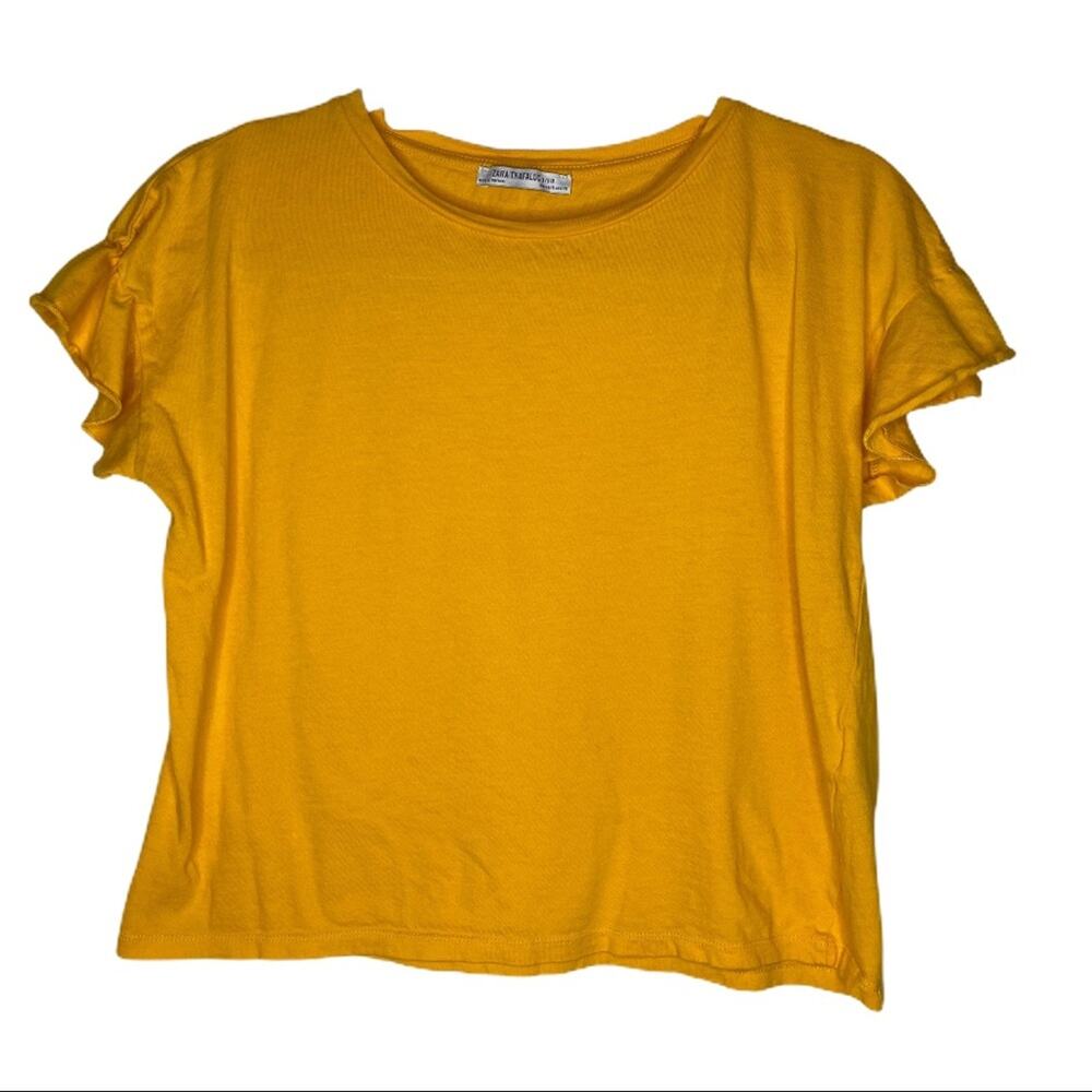 Zara Trafaluc Flutter Sleeve Orange Crop Top Shirt Size Small